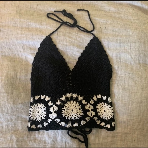 Dolls Kill Tops - Crochet Boho Hippie Halter Crop Top